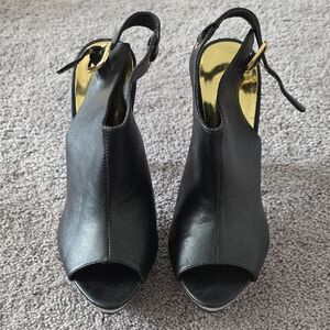 Chic Black Leather Peep-Toe Heels